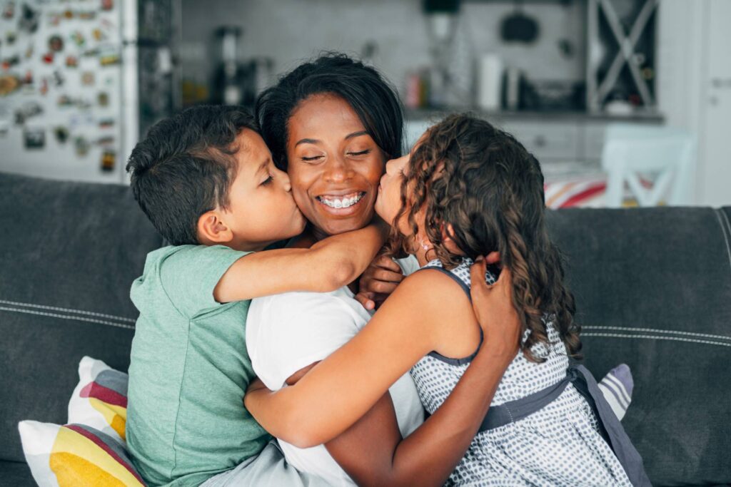 hugging family